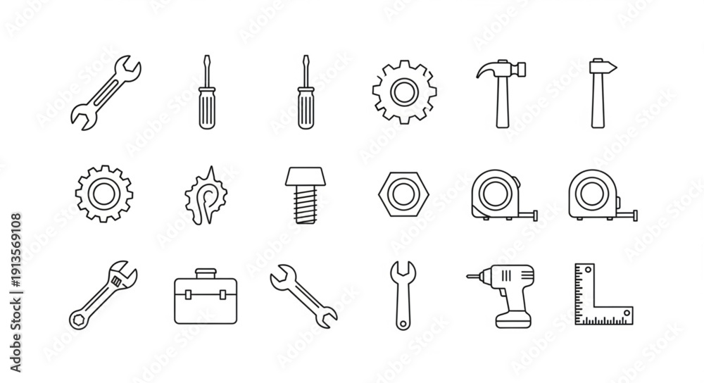 Fototapeta premium Collection of Hand Drawn Tools and Hardware Elements.