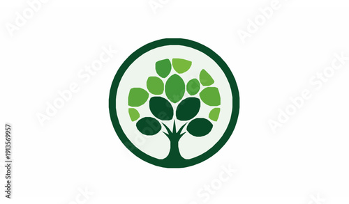 Green Tree Logo Vector Icon in Circle Badge Flat Nature Symbol for Growth Wisdom and Sustainability