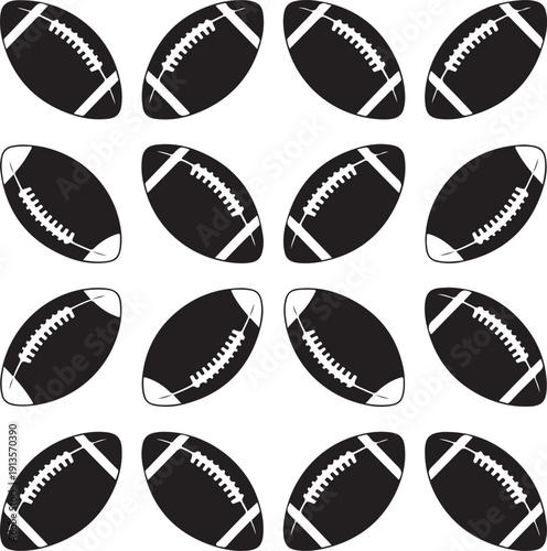 American football balls in various orientations on white background