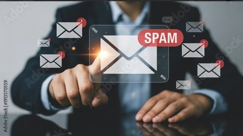 Phishing and spam detection concept with suspicious email notification on virtual screen