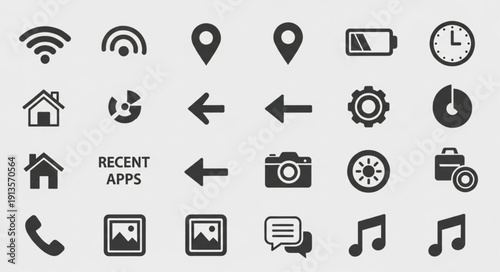 Collection of modern flat icons for digital applications and websites.