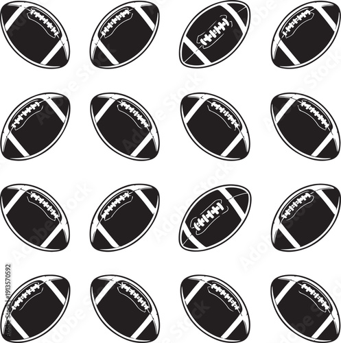American football balls with white lines and laces on white background