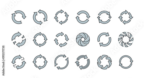 Circular refresh reload arrows icon set, cycle and process symbols