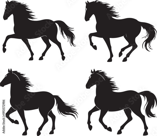 Horse Silhouette Illustration – Elegant Running Horse in Black and White