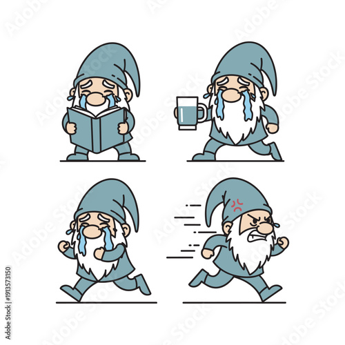 Cartoon gnome experiencing hangover after partying with beer