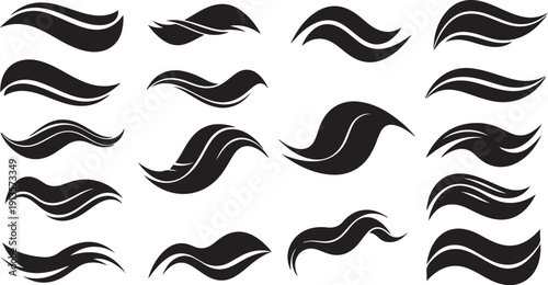 Collection of black and white abstract wave design elements