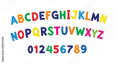 Vibrant Hand-Drawn and Number Set with Colorful Letters and Digits