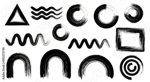 Εκτύπωση καμβά Black Brushstroke Shapes and Symbols: A Collection of Abstract Artistic Elements