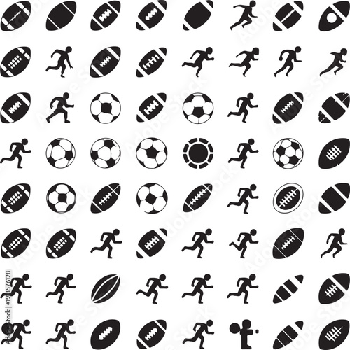 black sports icons on white background