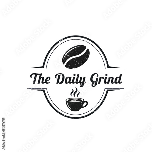 Retro Coffee Logo: "The Daily Grind" with Bean and Cup