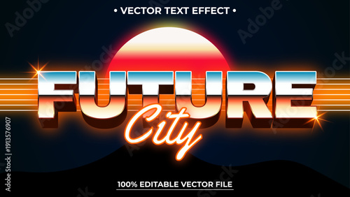 80s Retro Future City 3d editable text effect