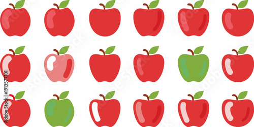 A repeating pattern of mostly red apples with a few green variations