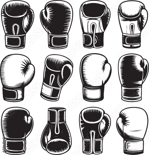 boxing gloves in various positions and styles