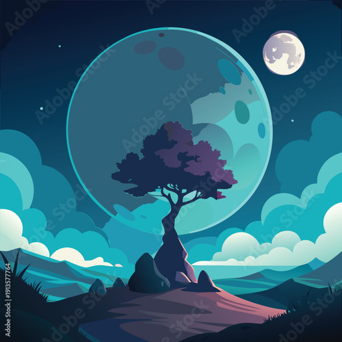 night landscape with moon