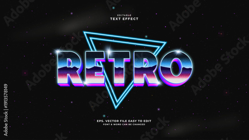 Retro metallic space 3D editable text effect neon text style