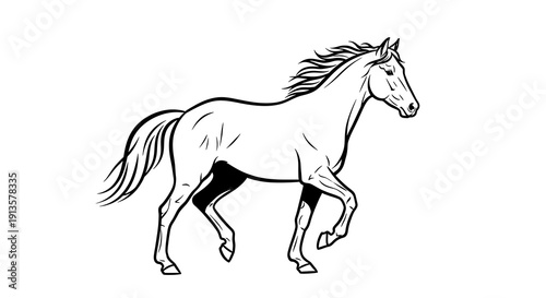 A galloping horse illustration with flowing mane and tail, depicted in dynamic motion from a side viewpoint