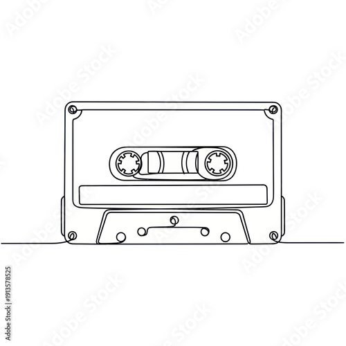 Retro cassette tape line art, vintage audio recording technology, music nostalgia