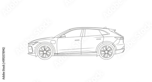 Detailed sketch of a modern luxury SUV side profile.