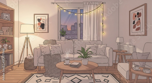 Cozy Living Room with Sofa and Decorations.