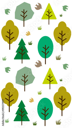 秋の森のイラスト　紅葉の季節の背景イラスト