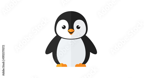 Cute cartoon penguin standing on white background.