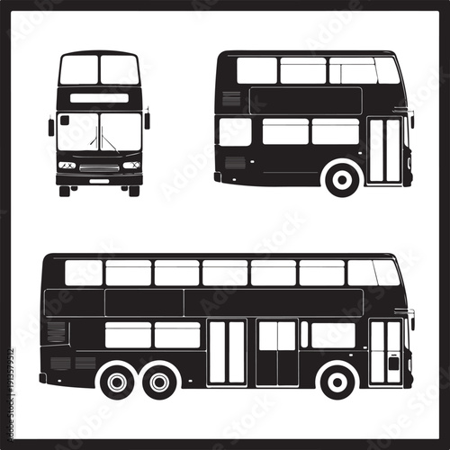 Double decker bus vehicle illustration in black and white