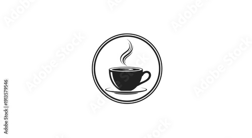 Steaming Coffee Cup Icon with Circle Border