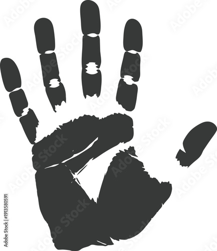 Black handprint with separated thumb on white background