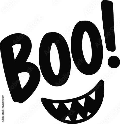 A spooky halloween greeting with a smiling monster face
