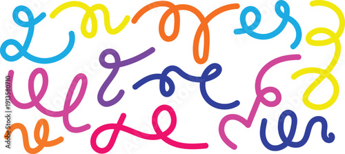 Vibrant abstract color lines shapes vector wave design elements swirl squiggle geometric graphic isolated