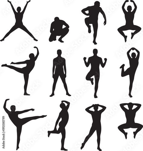 set of people in various dance poses and movements