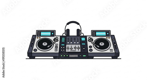 DJ Controller with Headphones on White Background, Isolated, Digital Art