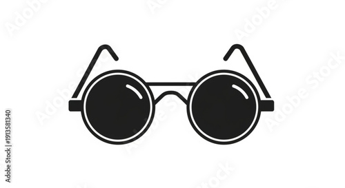 Black Round Sunglasses Isolated on White Background