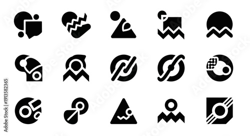 Abstract geometric icons set, modern minimalist black shapes collection