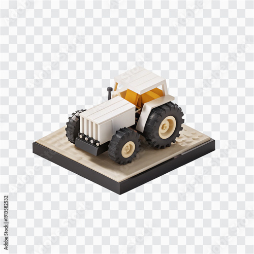 3D Voxel Tractor Icon | Pixel Farming Vehicle, Retro Game Style Agriculture Concept