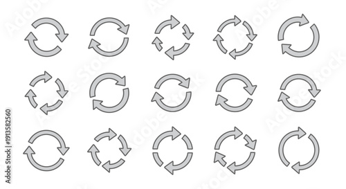 Collection of refresh and cycle arrow icons, loop and repeat symbols, update and reload signs