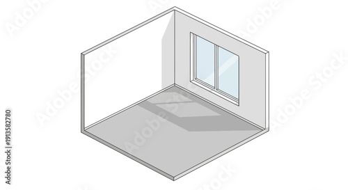 Empty room interior with a window and light casting shadows.