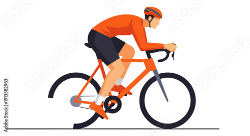 Cyclist riding a racing bicycle in aerodynamic pose.