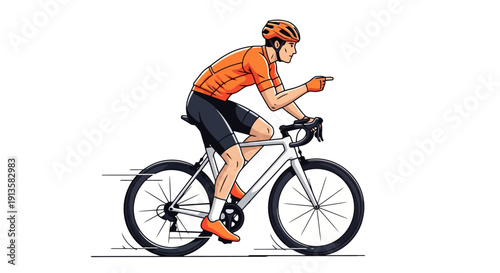 Cyclist riding a racing bicycle wearing helmet and cycling attire.