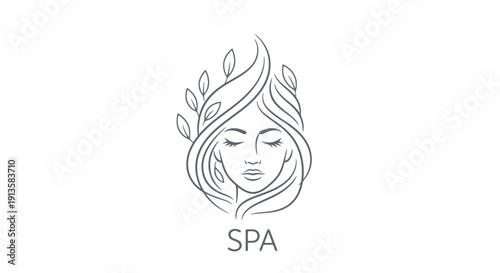 Elegant spa logo with woman face and leaves.