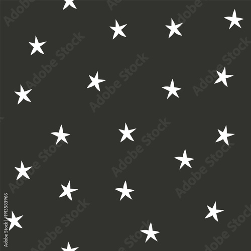 Seamless white star pattern on black background. Great for textile, wallpaper, and modern nursery decor.