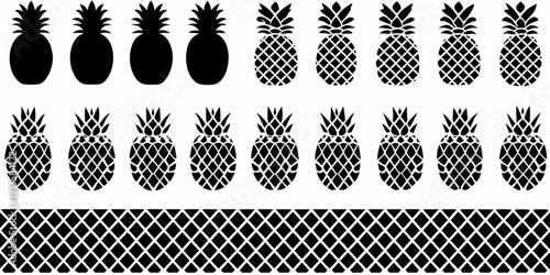 Black and white pattern featuring rows of stylized pineapple illustrations