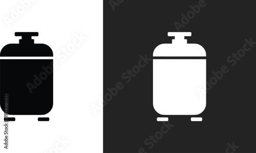 Gas cylinder silhouette icon set, black and white propane tank symbols isolated on light and dark background, flat vector illustration for energy, fuel and industrial design