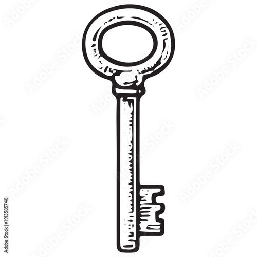 Classic Round Key Illustration – Antique Skeleton Key Engraving