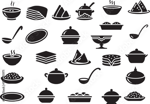 Food icons set collection with dishes and ingredients symbols isolated on transparent background
