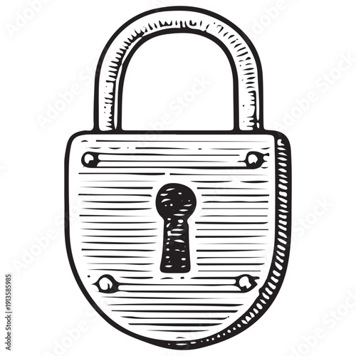 Vintage Classic Padlock Illustration – Antique Security Lock Engraving