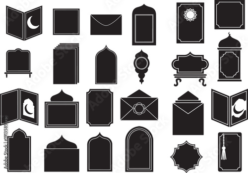 Islamic architecture and holy book silhouettes elegant design elements for Ramadan and Eid Mubarak celebration