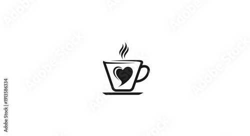 Coffee cup with heart symbol, love for coffee, hot drink, graphic design