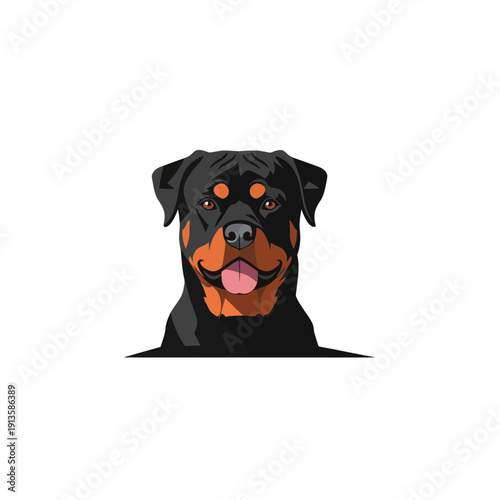 Rottweiler Dog Portrait, Happy Expression, Tongue Out, Geometric Style