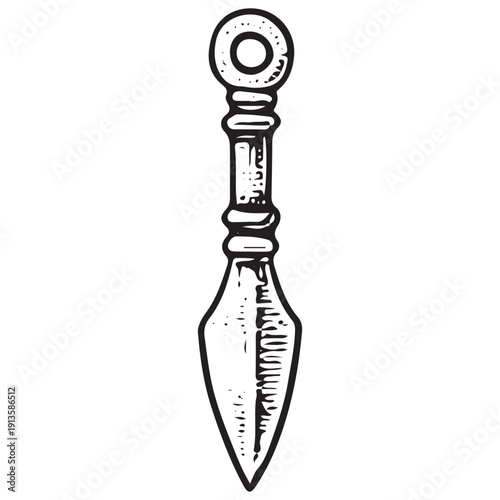 Vintage Dagger Key Illustration – Antique Ornate Skeleton Key Line Art